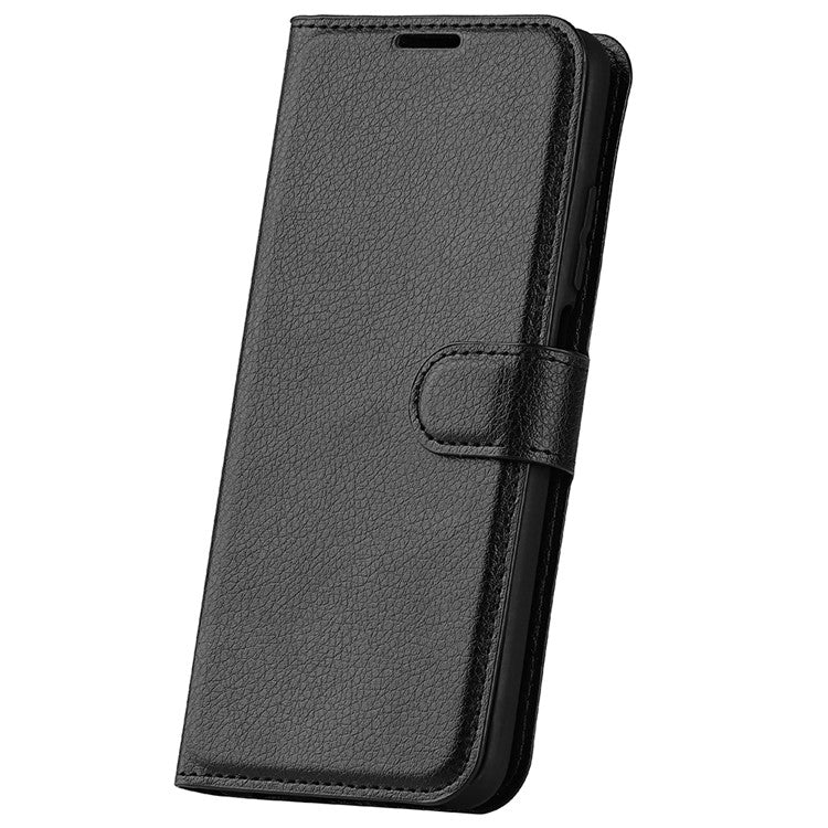 PU Leather Phone Shell for Samsung Galaxy M14 5G Litchi Texture Wallet Cover Stand Phone Case - Black