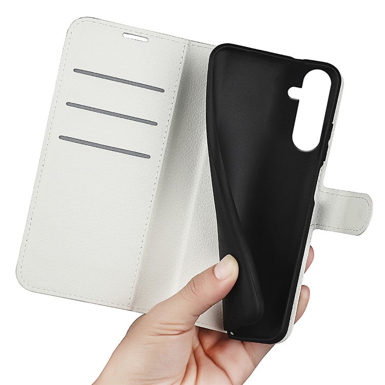 PU Leather Phone Shell for Samsung Galaxy M14 5G Litchi Texture Wallet Cover Stand Phone Case - White