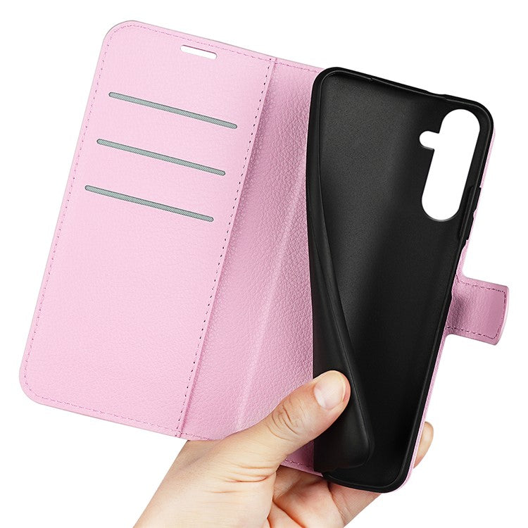 PU Leather Phone Shell for Samsung Galaxy M14 5G Litchi Texture Wallet Cover Stand Phone Case - Pink
