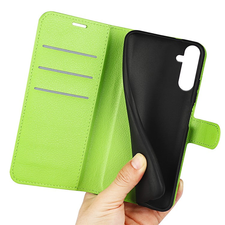PU Leather Phone Shell for Samsung Galaxy M14 5G Litchi Texture Wallet Cover Stand Phone Case - Green