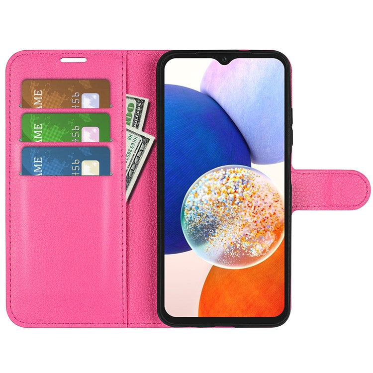PU Leather Phone Shell for Samsung Galaxy M14 5G Litchi Texture Wallet Cover Stand Phone Case - Rose
