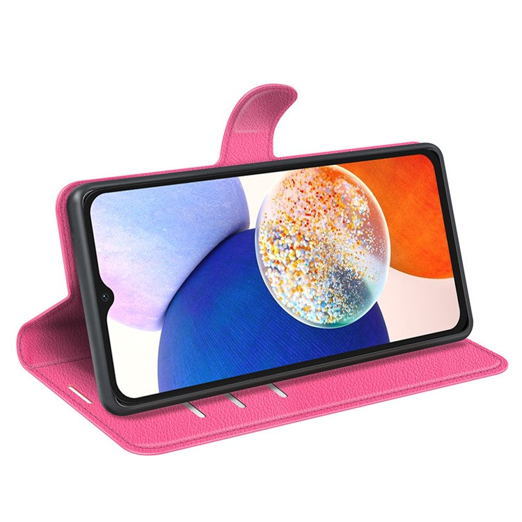 PU Leather Phone Shell for Samsung Galaxy M14 5G Litchi Texture Wallet Cover Stand Phone Case - Rose
