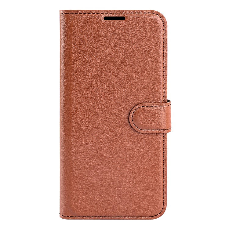 PU Leather Phone Shell for Samsung Galaxy M14 5G Litchi Texture Wallet Cover Stand Phone Case - Brown