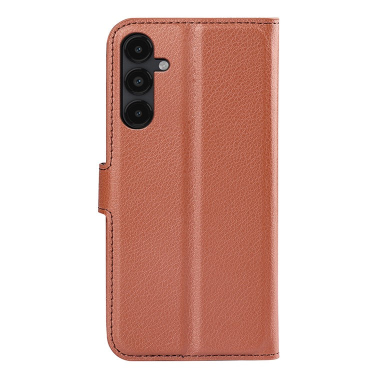 PU Leather Phone Shell for Samsung Galaxy M14 5G Litchi Texture Wallet Cover Stand Phone Case - Brown