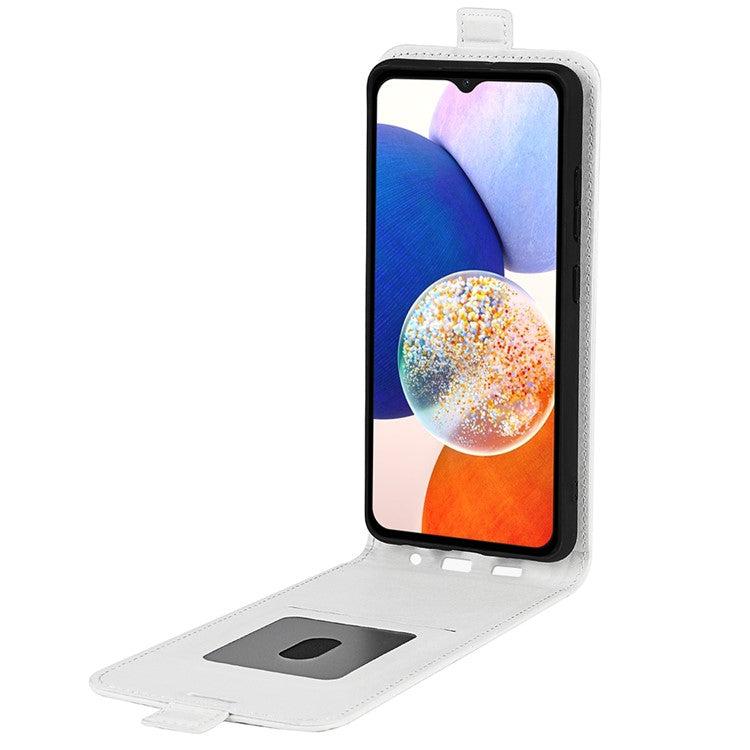 For Samsung Galaxy M14 5G Vertical Flip Leather Phone Case Card Holder Crazy Horse Texture Protective Cover - White