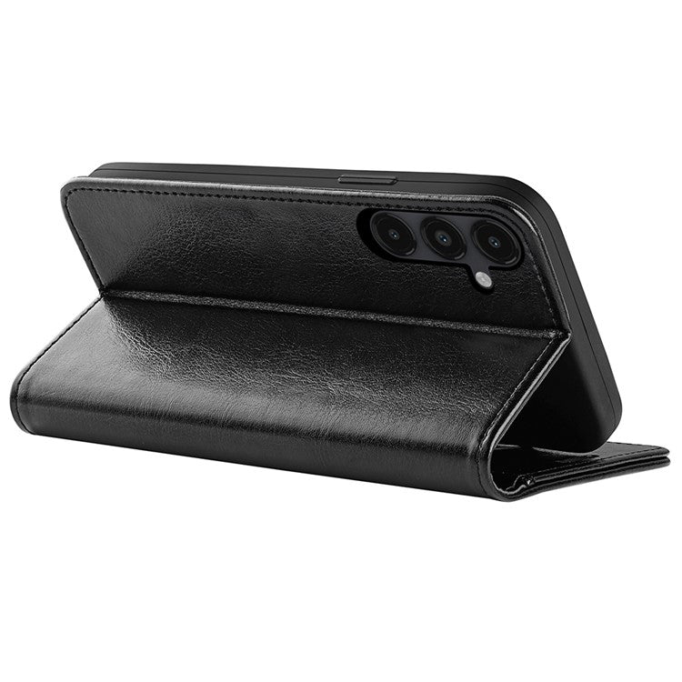 For Samsung Galaxy M14 5G Leather Phone Case Wallet Crazy Horse Texture Stand Phone Cover - Black