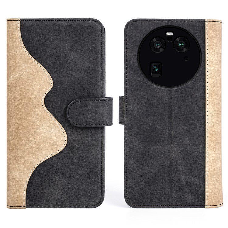 Phone Case for Oppo Find X6 Pro , Shockproof Splicing Leather Wallet Cover Flip Stand Phone Case - Black