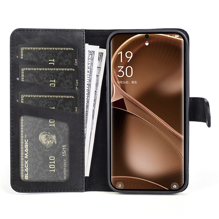 Phone Case for Oppo Find X6 Pro , Shockproof Splicing Leather Wallet Cover Flip Stand Phone Case - Black