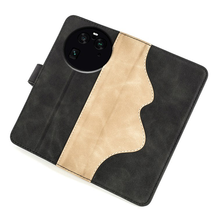 Phone Case for Oppo Find X6 Pro , Shockproof Splicing Leather Wallet Cover Flip Stand Phone Case - Black