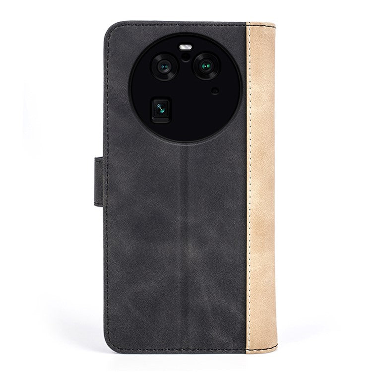 Phone Case for Oppo Find X6 Pro , Shockproof Splicing Leather Wallet Cover Flip Stand Phone Case - Black