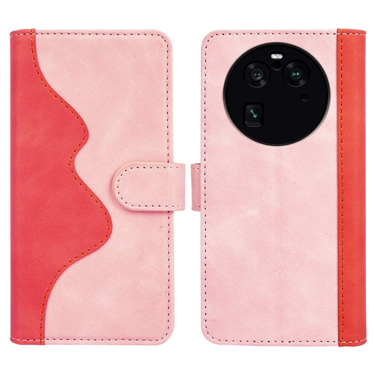 Phone Case for Oppo Find X6 Pro , Shockproof Splicing Leather Wallet Cover Flip Stand Phone Case - Pink
