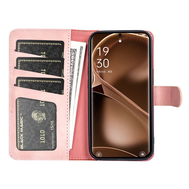 Phone Case for Oppo Find X6 Pro , Shockproof Splicing Leather Wallet Cover Flip Stand Phone Case - Pink