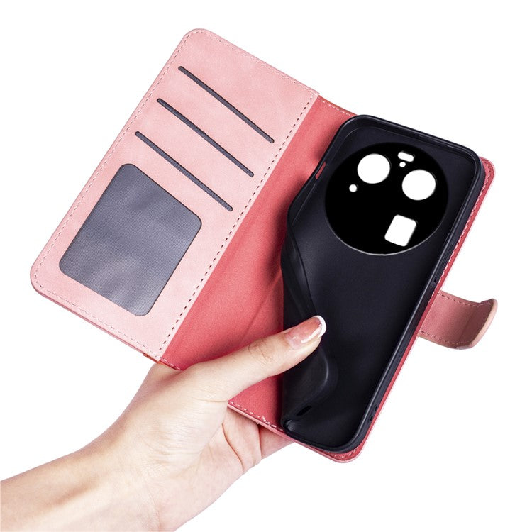 Phone Case for Oppo Find X6 Pro , Shockproof Splicing Leather Wallet Cover Flip Stand Phone Case - Pink