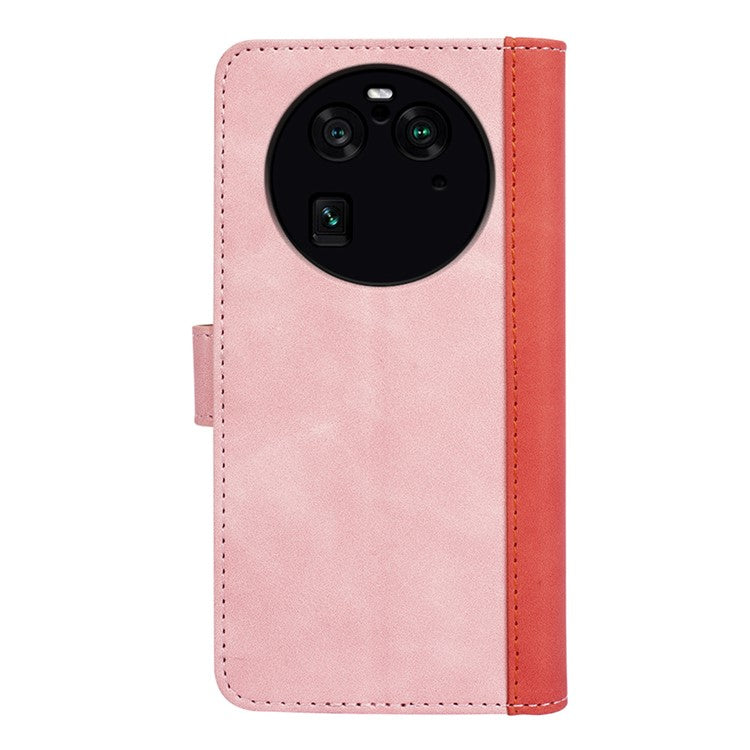 Phone Case for Oppo Find X6 Pro , Shockproof Splicing Leather Wallet Cover Flip Stand Phone Case - Pink