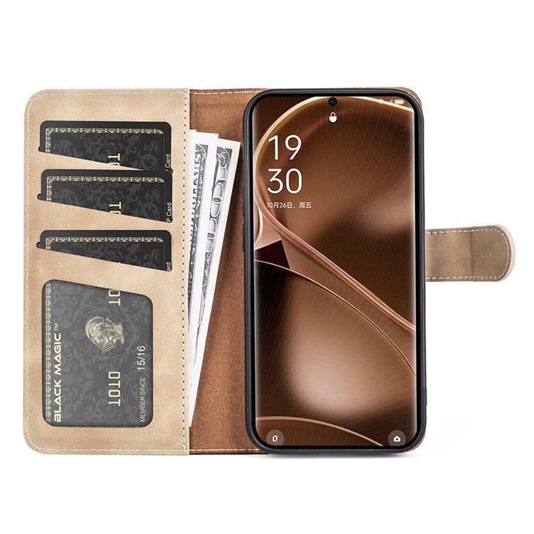 Phone Case for Oppo Find X6 Pro , Shockproof Splicing Leather Wallet Cover Flip Stand Phone Case - Yellow