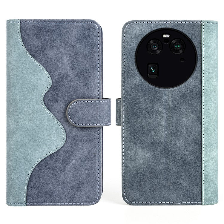 Phone Case for Oppo Find X6 Pro , Shockproof Splicing Leather Wallet Cover Flip Stand Phone Case - Blue