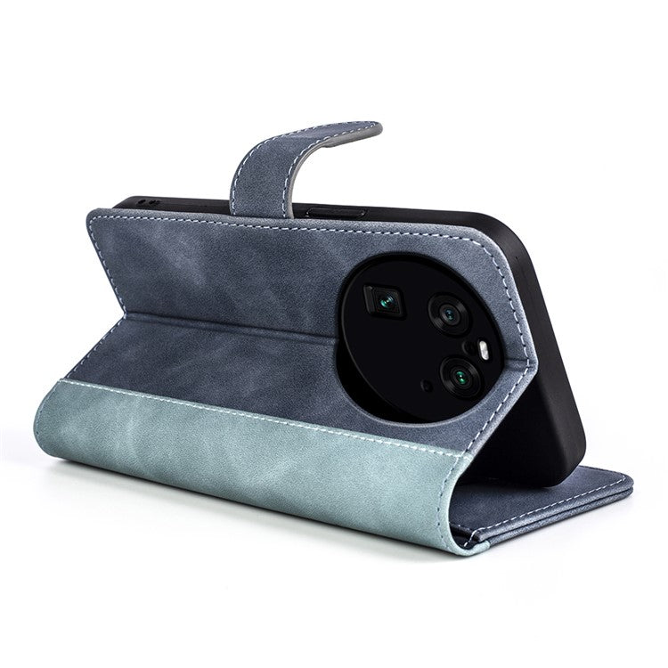 Phone Case for Oppo Find X6 Pro , Shockproof Splicing Leather Wallet Cover Flip Stand Phone Case - Blue