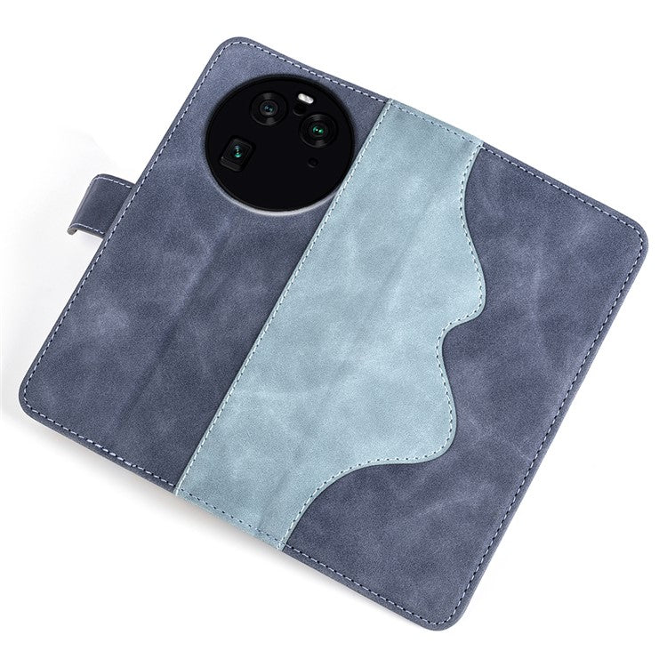 Phone Case for Oppo Find X6 Pro , Shockproof Splicing Leather Wallet Cover Flip Stand Phone Case - Blue
