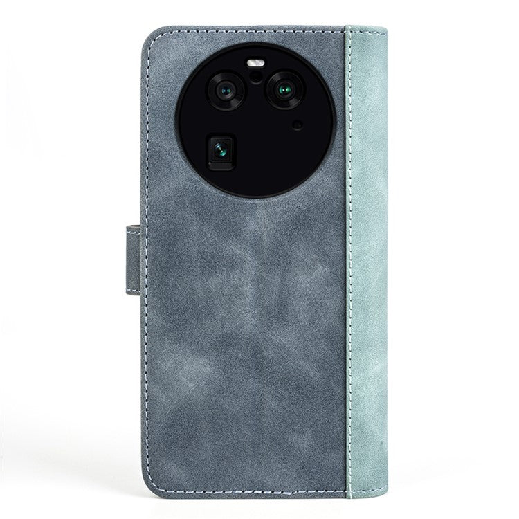 Phone Case for Oppo Find X6 Pro , Shockproof Splicing Leather Wallet Cover Flip Stand Phone Case - Blue