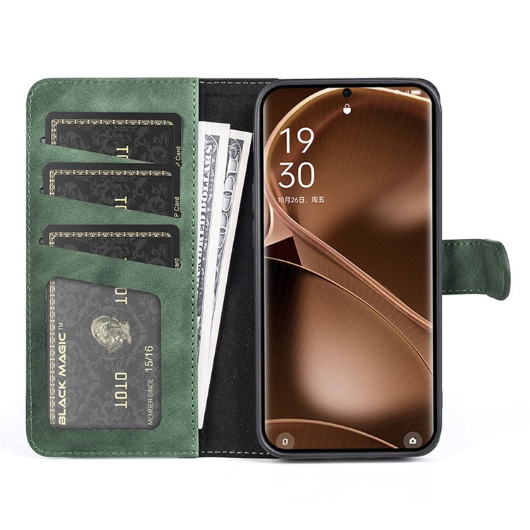 Phone Case for Oppo Find X6 Pro , Shockproof Splicing Leather Wallet Cover Flip Stand Phone Case - Green