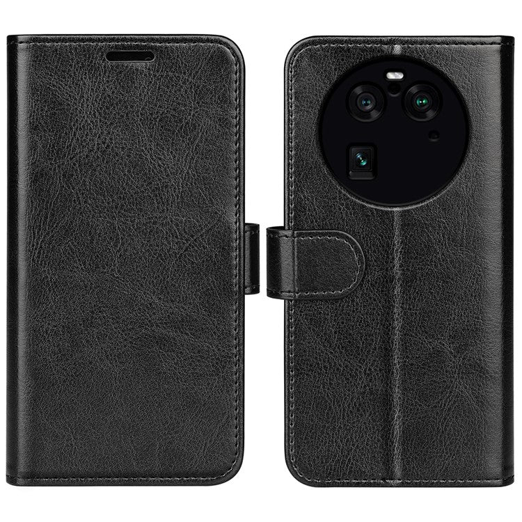 PU Leather+TPU Phone Case for Oppo Find X6 Pro , Wallet Stand Crazy Horse Texture Phone Cover - Black