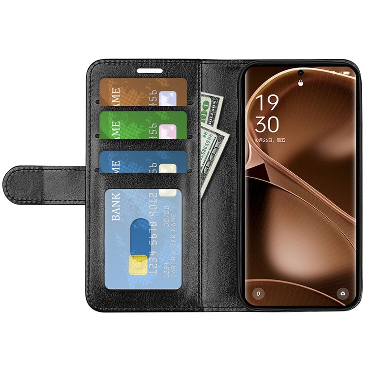 PU Leather+TPU Phone Case for Oppo Find X6 Pro , Wallet Stand Crazy Horse Texture Phone Cover - Black