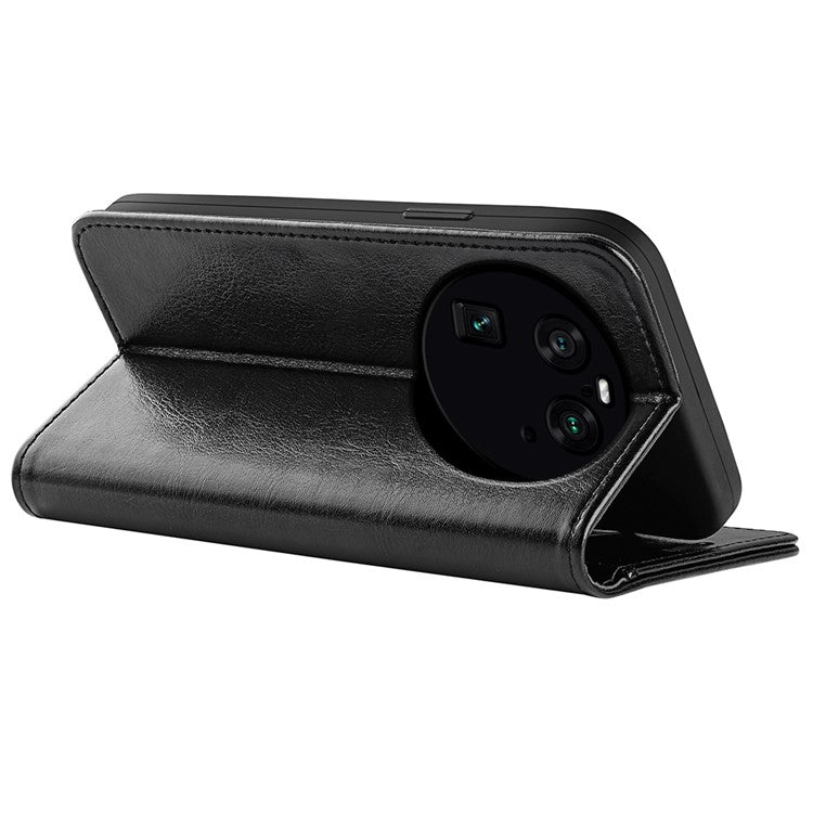 PU Leather+TPU Phone Case for Oppo Find X6 Pro , Wallet Stand Crazy Horse Texture Phone Cover - Black
