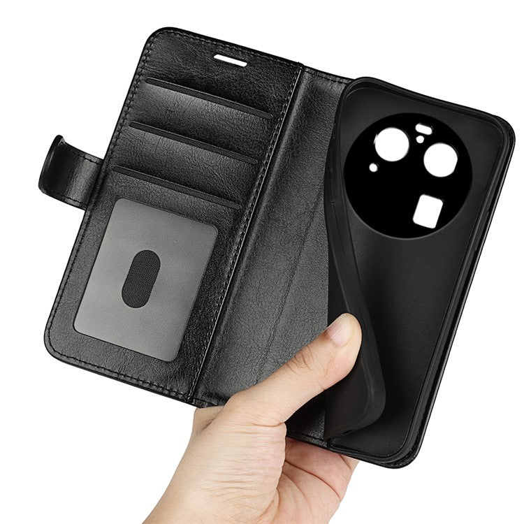 PU Leather+TPU Phone Case for Oppo Find X6 Pro , Wallet Stand Crazy Horse Texture Phone Cover - Black