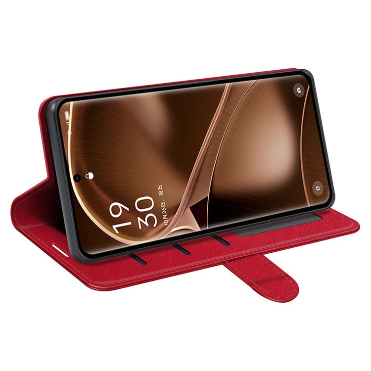 PU Leather+TPU Phone Case for Oppo Find X6 Pro , Wallet Stand Crazy Horse Texture Phone Cover - Red