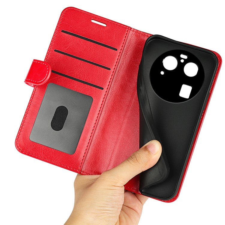 PU Leather+TPU Phone Case for Oppo Find X6 Pro , Wallet Stand Crazy Horse Texture Phone Cover - Red