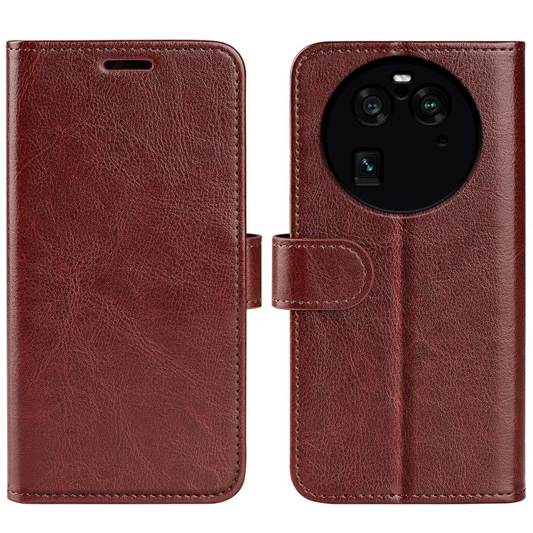 PU Leather+TPU Phone Case for Oppo Find X6 Pro , Wallet Stand Crazy Horse Texture Phone Cover - Brown