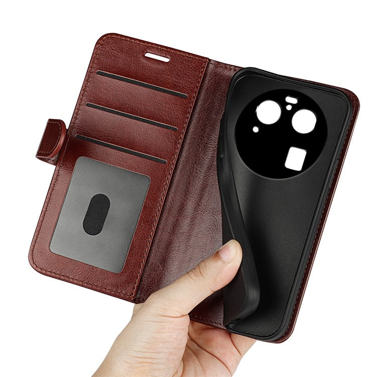 PU Leather+TPU Phone Case for Oppo Find X6 Pro , Wallet Stand Crazy Horse Texture Phone Cover - Brown