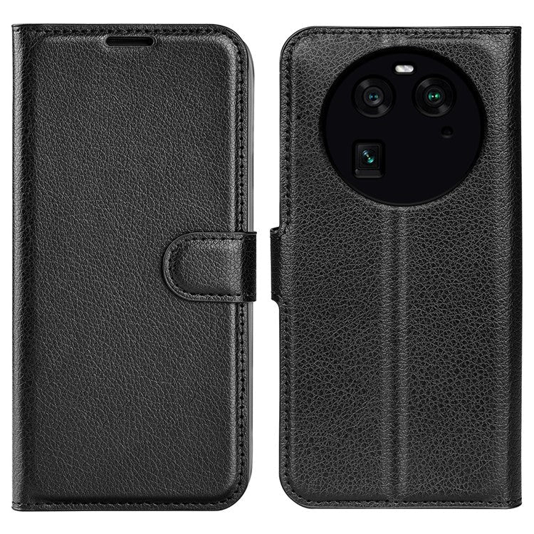 PU Leather Phone Case for Oppo Find X6 , Litchi Texture Wallet Cover Stand Phone Shell - Black
