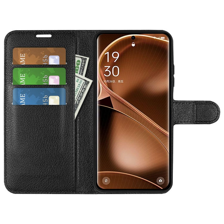 PU Leather Phone Case for Oppo Find X6 , Litchi Texture Wallet Cover Stand Phone Shell - Black