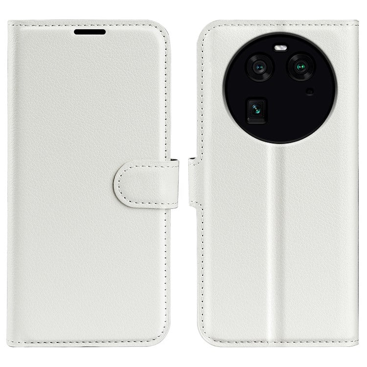 PU Leather Phone Case for Oppo Find X6 , Litchi Texture Wallet Cover Stand Phone Shell - White