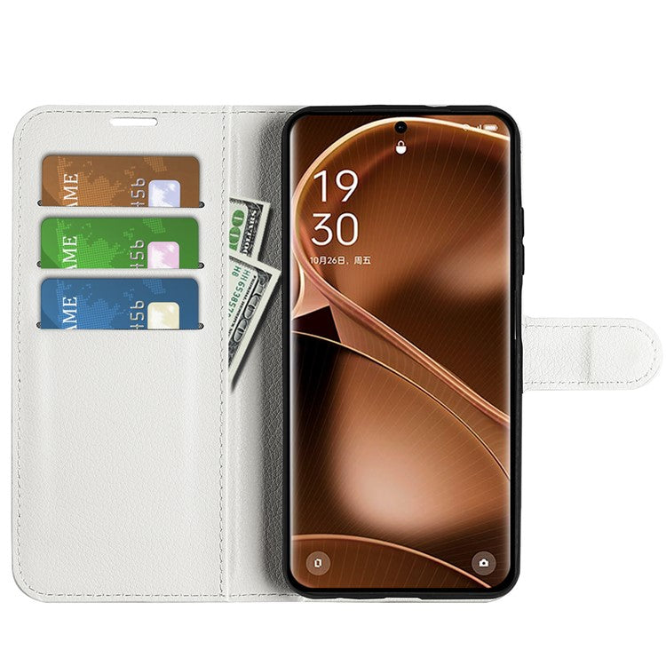 PU Leather Phone Case for Oppo Find X6 , Litchi Texture Wallet Cover Stand Phone Shell - White