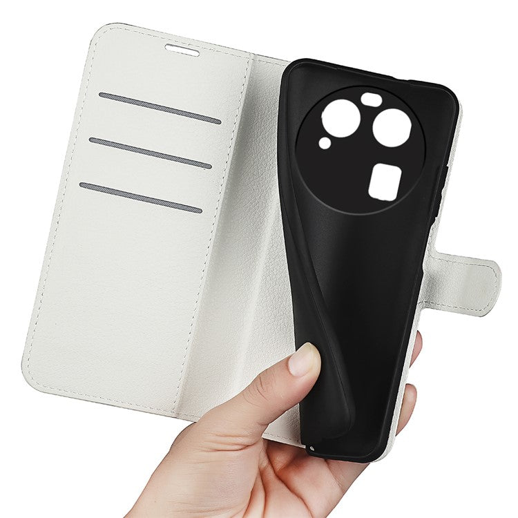 PU Leather Phone Case for Oppo Find X6 , Litchi Texture Wallet Cover Stand Phone Shell - White