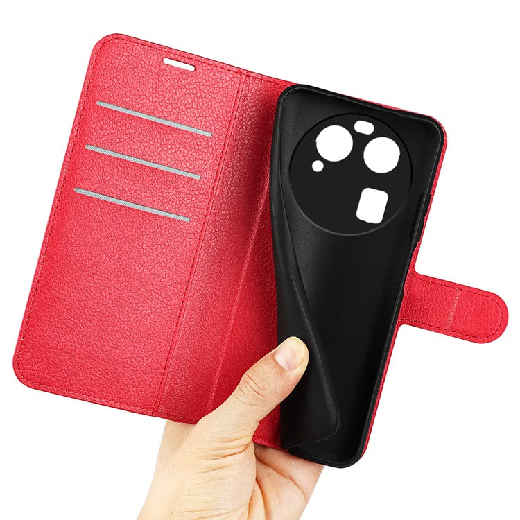 PU Leather Phone Case for Oppo Find X6 , Litchi Texture Wallet Cover Stand Phone Shell - Red