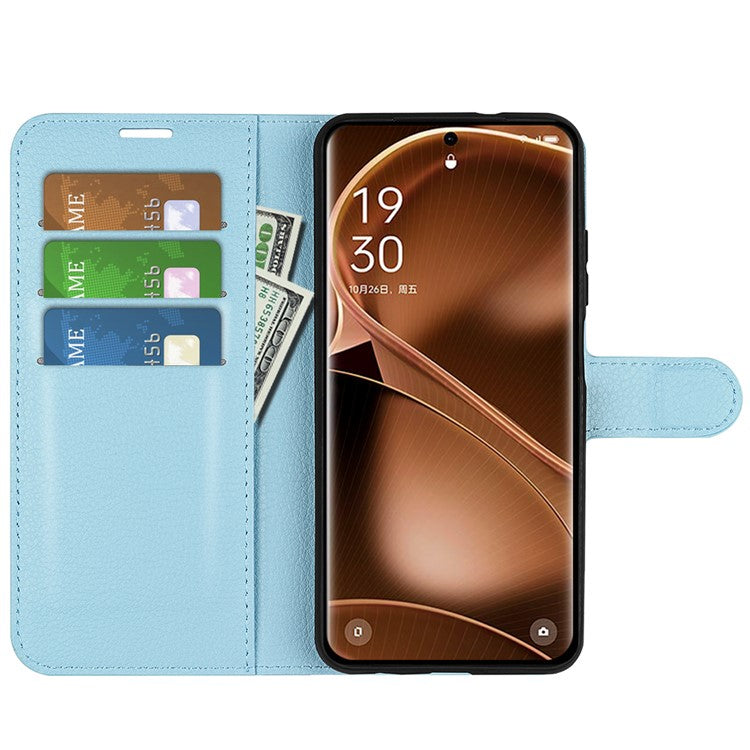 PU Leather Phone Case for Oppo Find X6 , Litchi Texture Wallet Cover Stand Phone Shell - Blue
