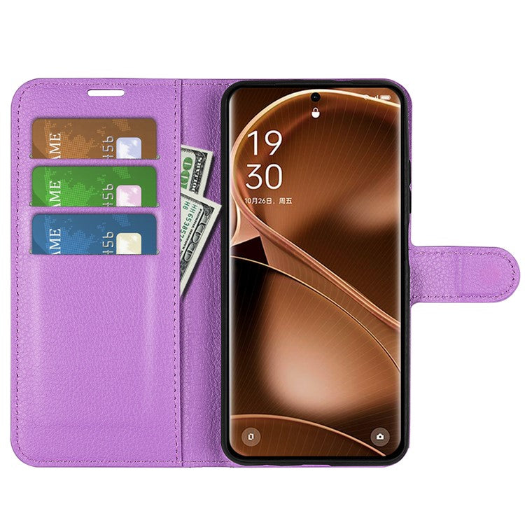 PU Leather Phone Case for Oppo Find X6 , Litchi Texture Wallet Cover Stand Phone Shell - Purple