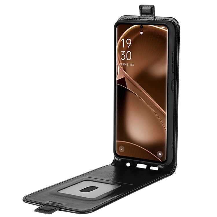 Vertical Flip Phone Case for Oppo Find X6 PU Leather Crazy Horse Texture Card Slot Cover - Black