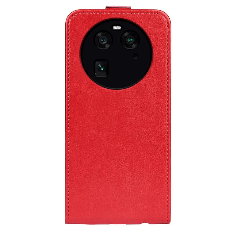 Vertical Flip Phone Case for Oppo Find X6 PU Leather Crazy Horse Texture Card Slot Cover - Red