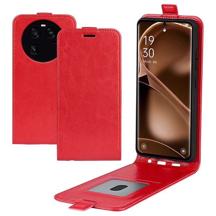 Vertical Flip Phone Case for Oppo Find X6 PU Leather Crazy Horse Texture Card Slot Cover - Red
