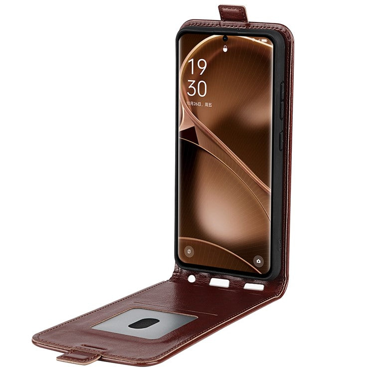 Vertical Flip Phone Case for Oppo Find X6 PU Leather Crazy Horse Texture Card Slot Cover - Brown