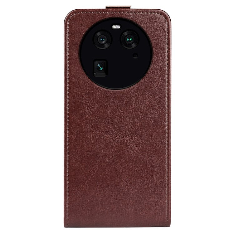 Vertical Flip Phone Case for Oppo Find X6 PU Leather Crazy Horse Texture Card Slot Cover - Brown