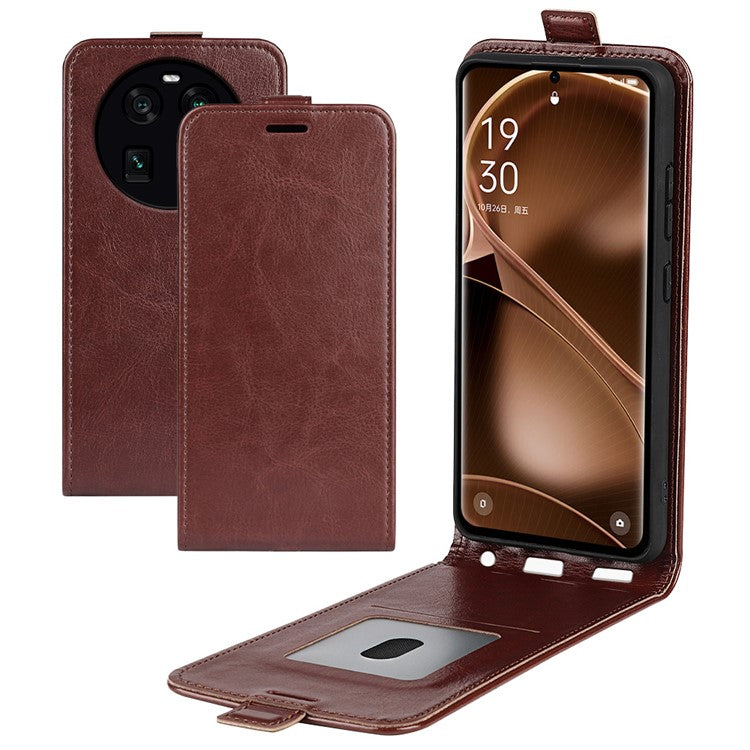 Vertical Flip Phone Case for Oppo Find X6 PU Leather Crazy Horse Texture Card Slot Cover - Brown