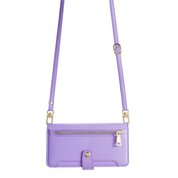 Leather Phone Cover for OnePlus Nord 3 5G / Ace 2V 5G Anti-scratch Zipper Pocket Stand Wallet Case with 2 Straps - Purple