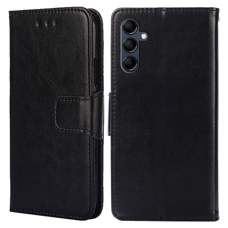 Magnetic Clasp Case for Samsung Galaxy M14 5G Textured Cell Phone PU Leather Wallet Stand Cover - Black