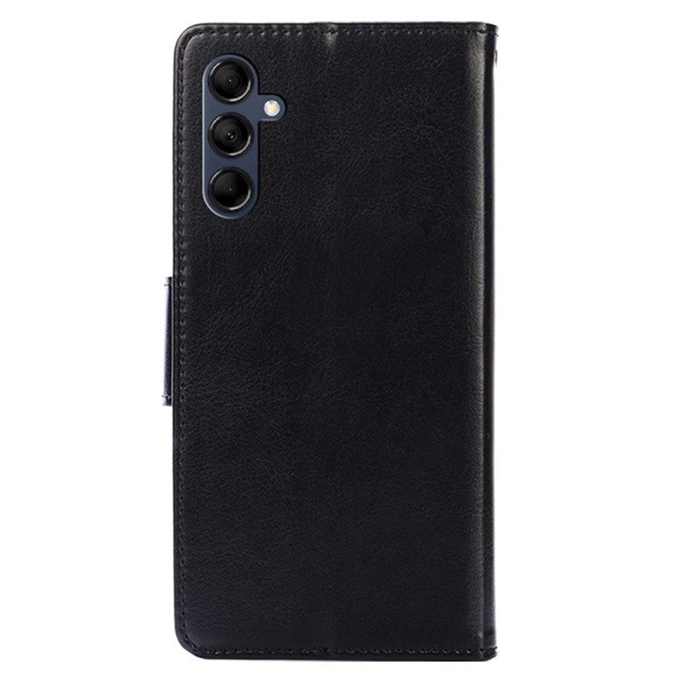 Magnetic Clasp Case for Samsung Galaxy M14 5G Textured Cell Phone PU Leather Wallet Stand Cover - Black