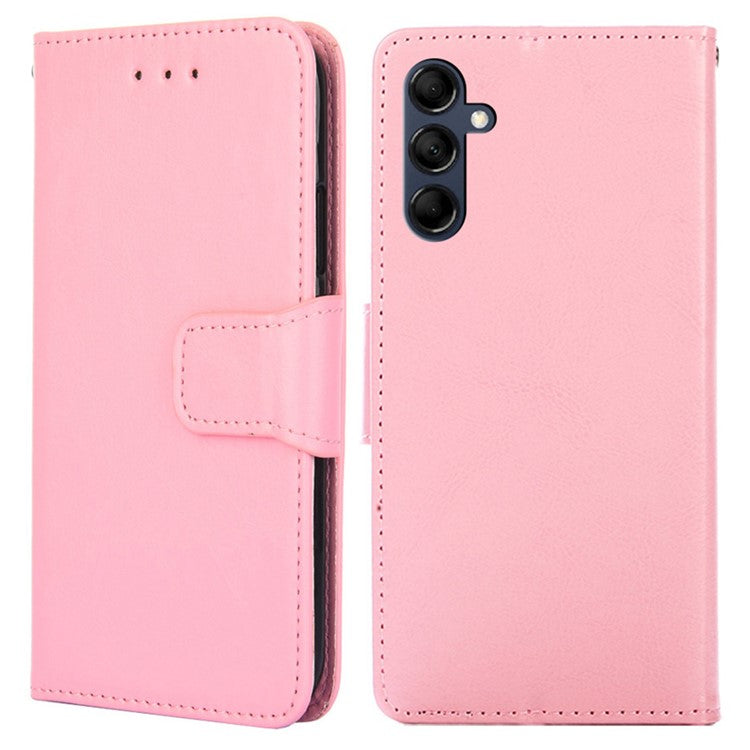 Magnetic Clasp Case for Samsung Galaxy M14 5G Textured Cell Phone PU Leather Wallet Stand Cover - Pink
